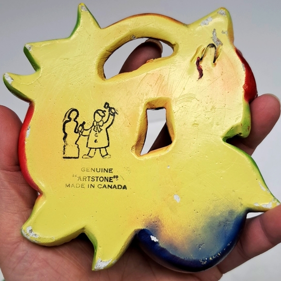 Vintage 1950’s set of 2 chalkware fruit cluster 2D wall plaques - Picture 8 of 12